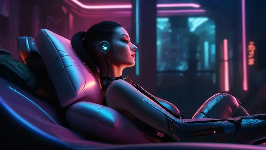 a woman sitting in a chair with headphones on