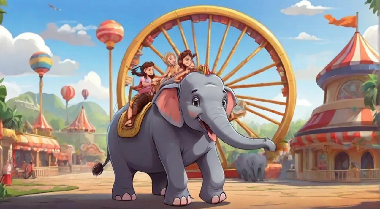 a group of people riding on the back of an elephant