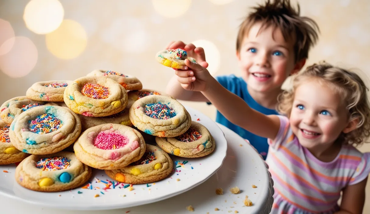 two little girls holding up some cookies on a plate