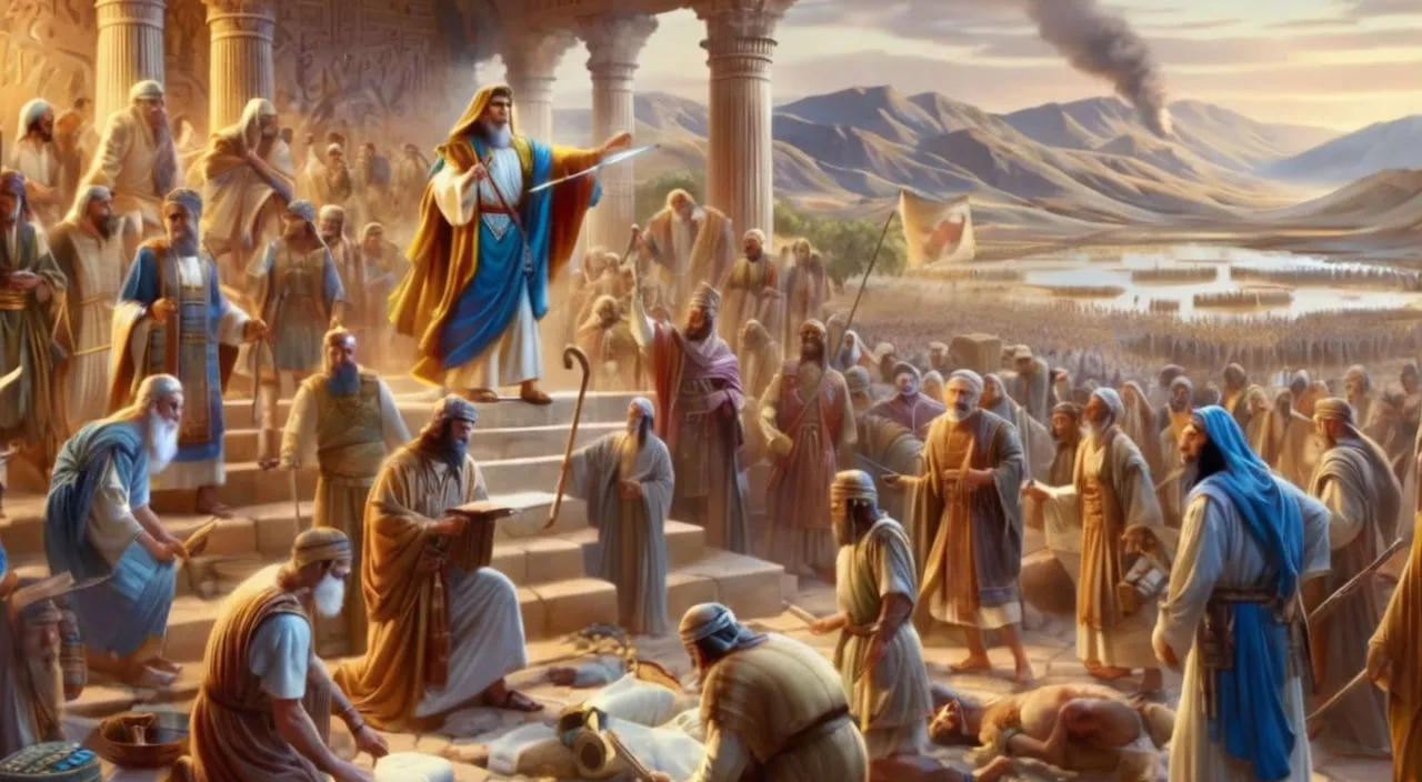 a painting of jesus leading the people into the temple