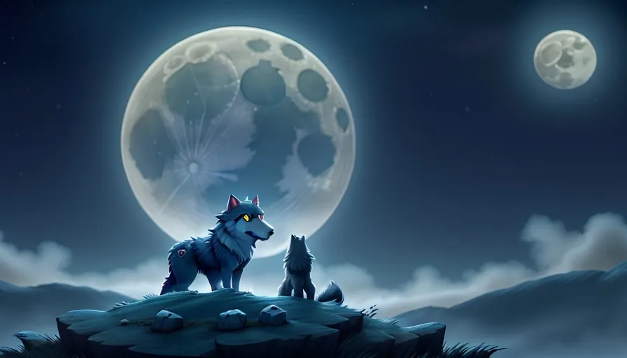 A lone wolf howling at the moon, its mournful cry carrying the echoes of Elara and Orion's love story through the night.