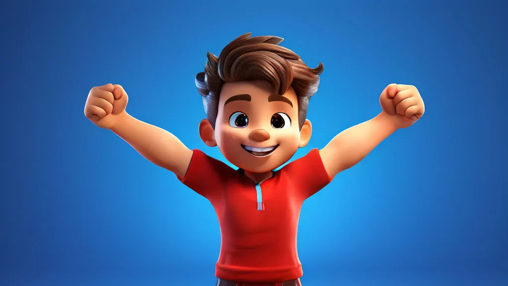 a cartoon character with his arms in the air