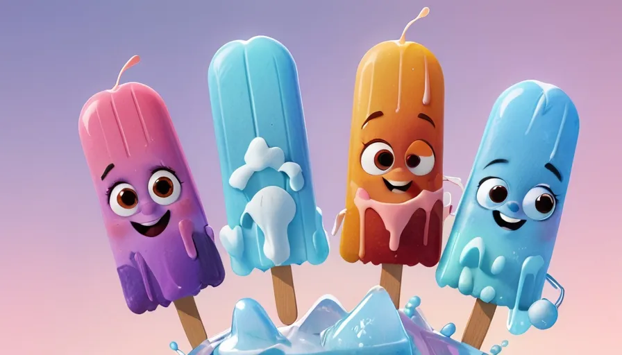 a group of ice cream pops with faces on them