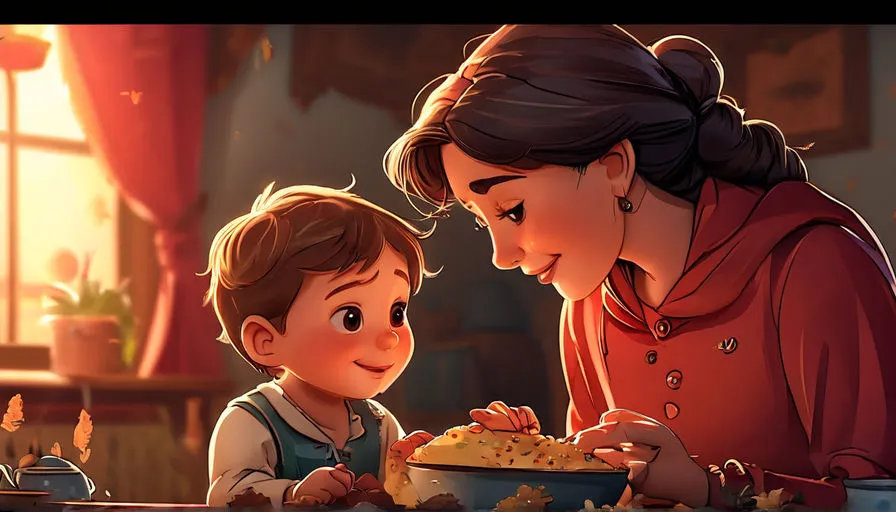 a woman and a child eating food at a table