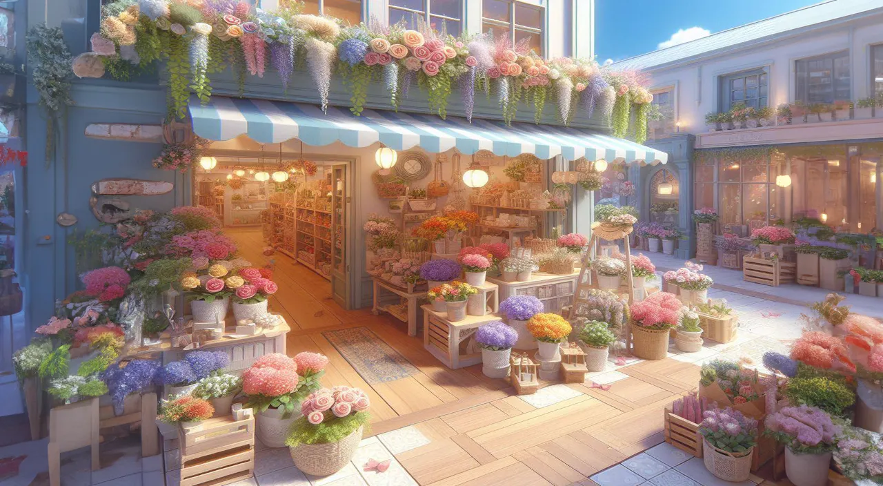 a flower shop with lots of flowers on display