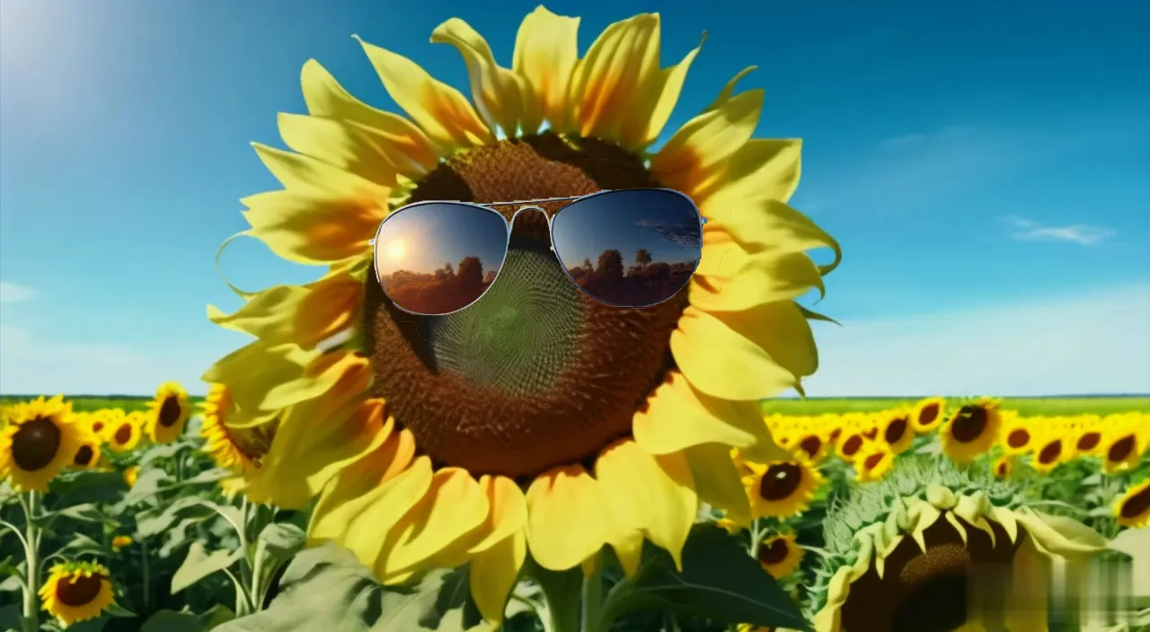 a sunflower with a pair of sunglasses on it  only movement from the wind