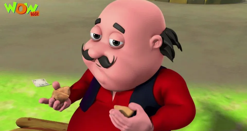 a cartoon character holding a piece of food