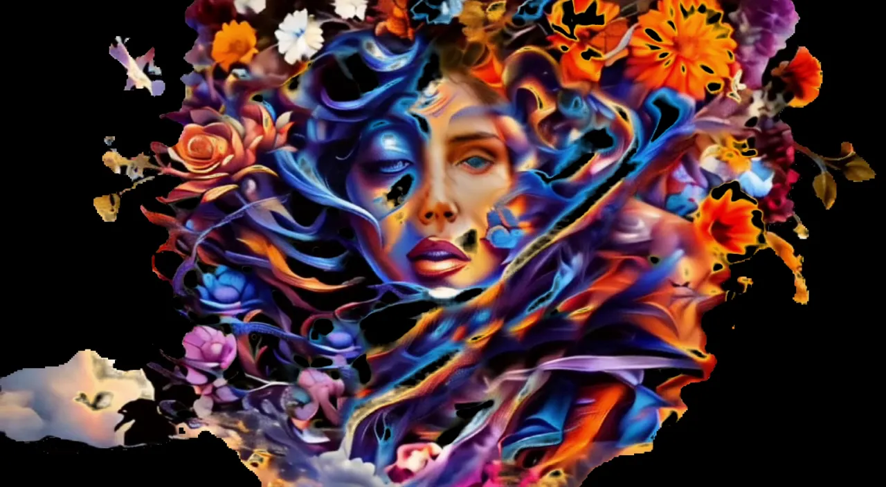 a painting of a woman's face surrounded by musical notes