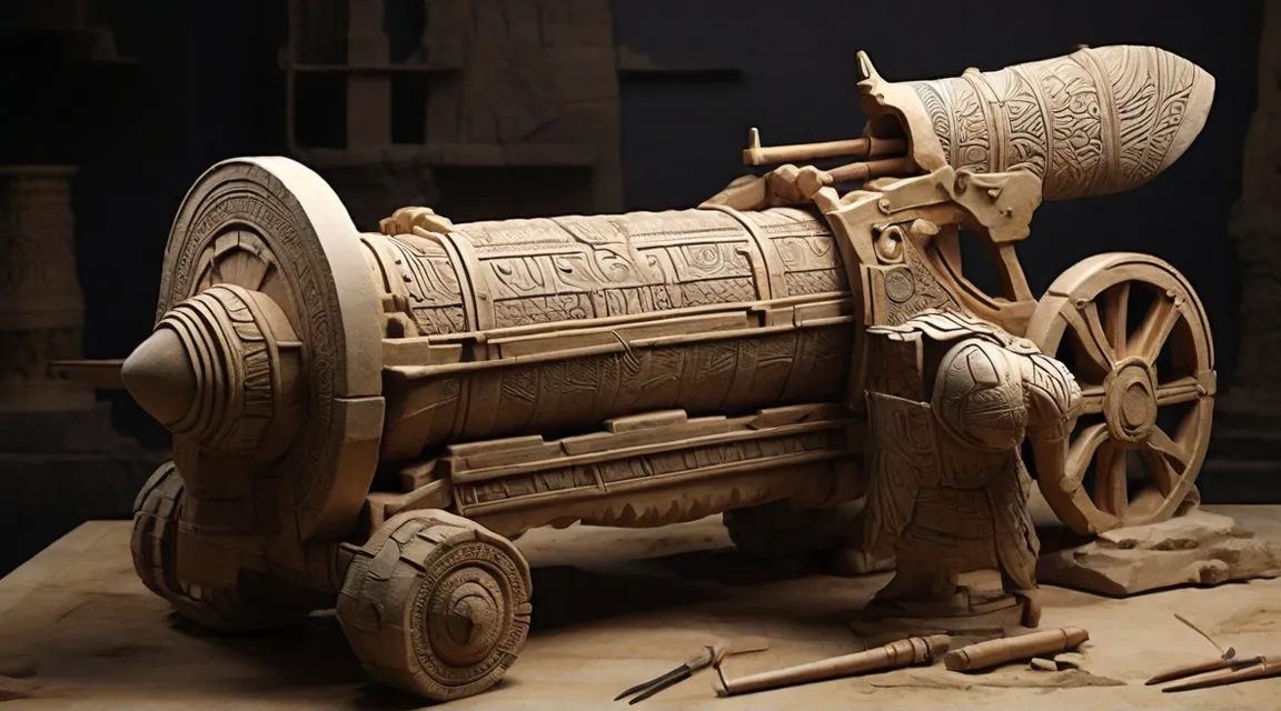 a wooden model of a cannon on a table