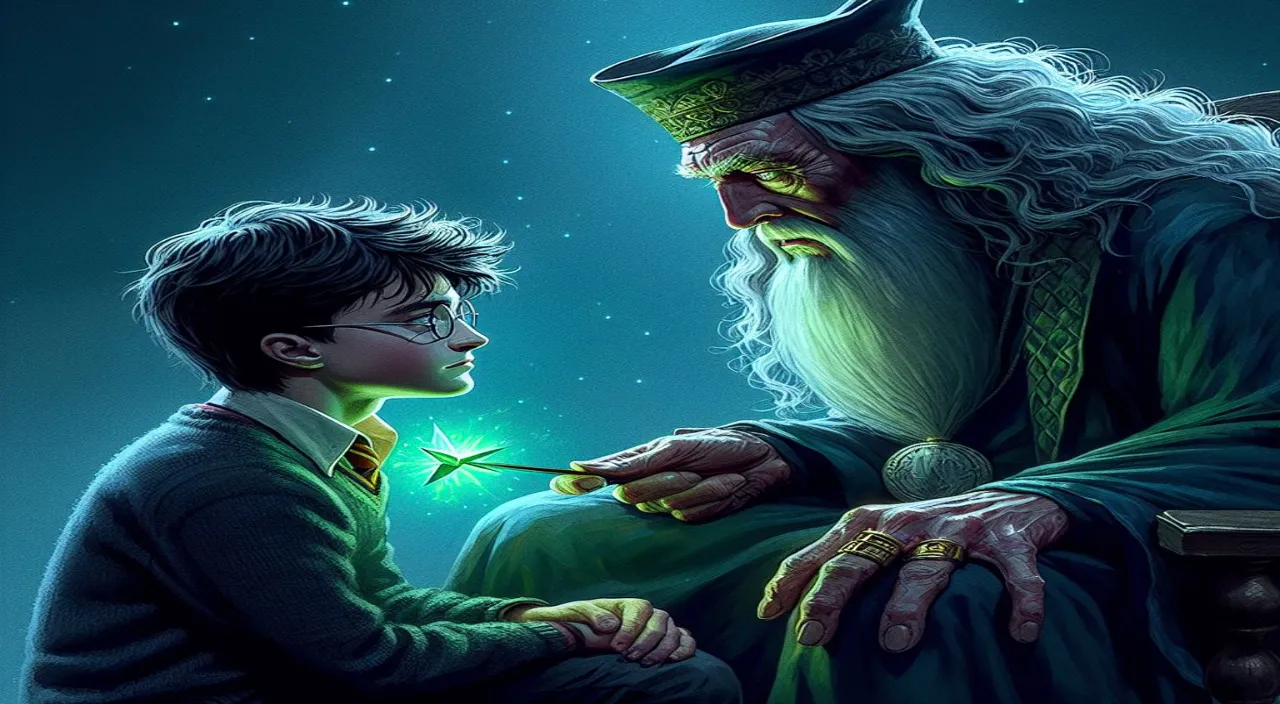 a painting of a wizard and a young boy