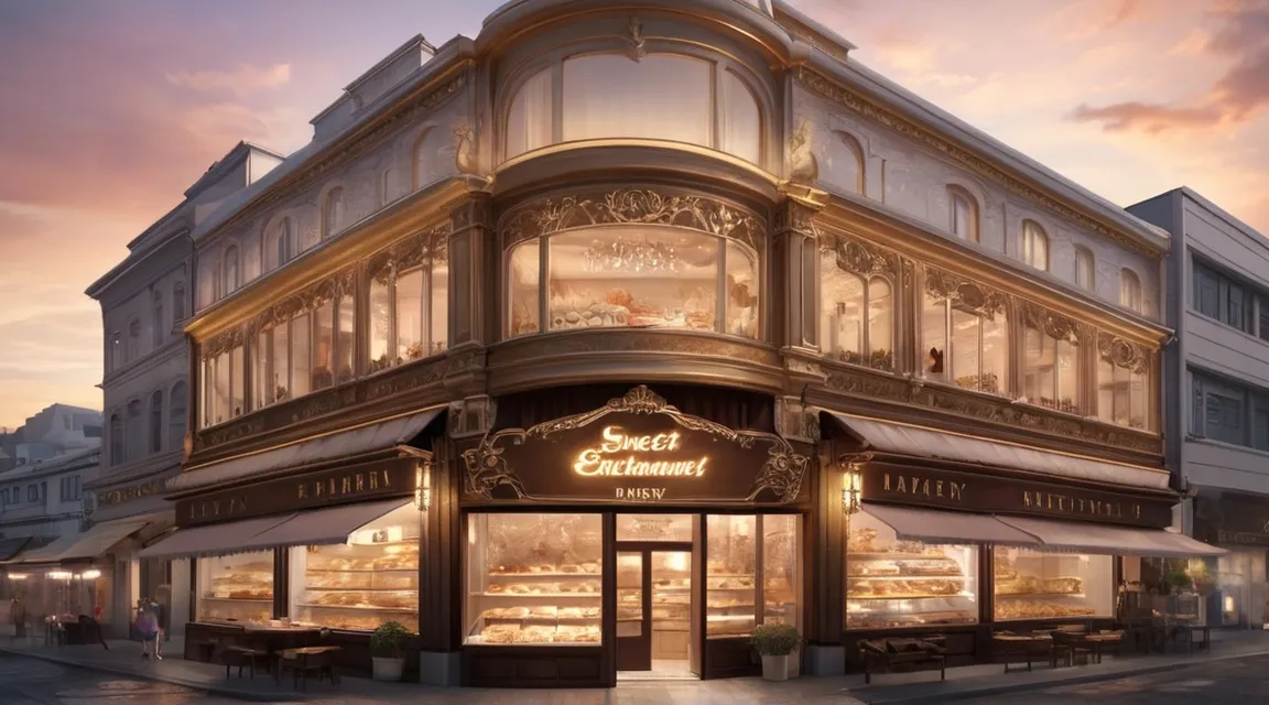 a bakery that has a lot of windows on it