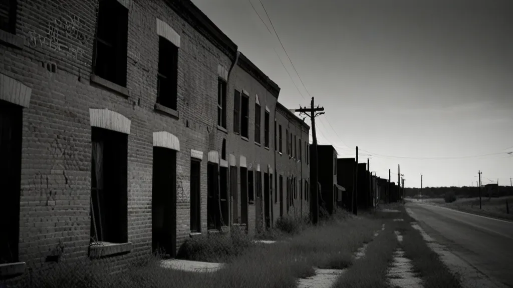 a black and white photo of an abandoned building