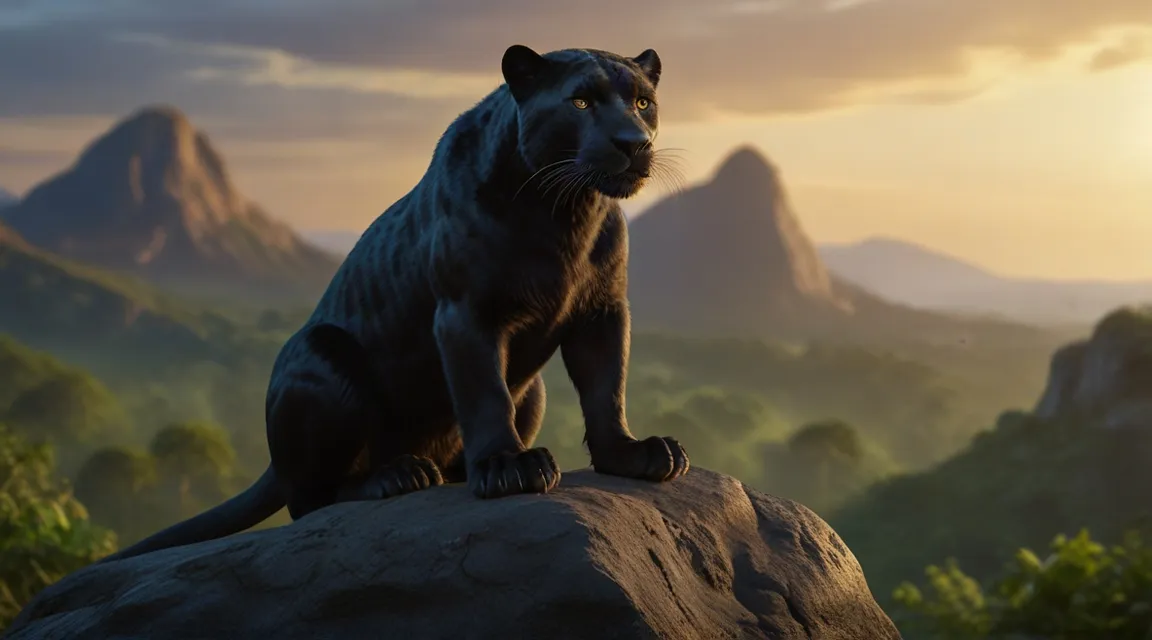 a black panther sitting on top of a rock