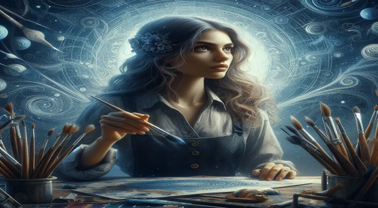 cg artwork, art, painting, long hair, paint, electric blue, illustration, artist, flash photography, fictional character