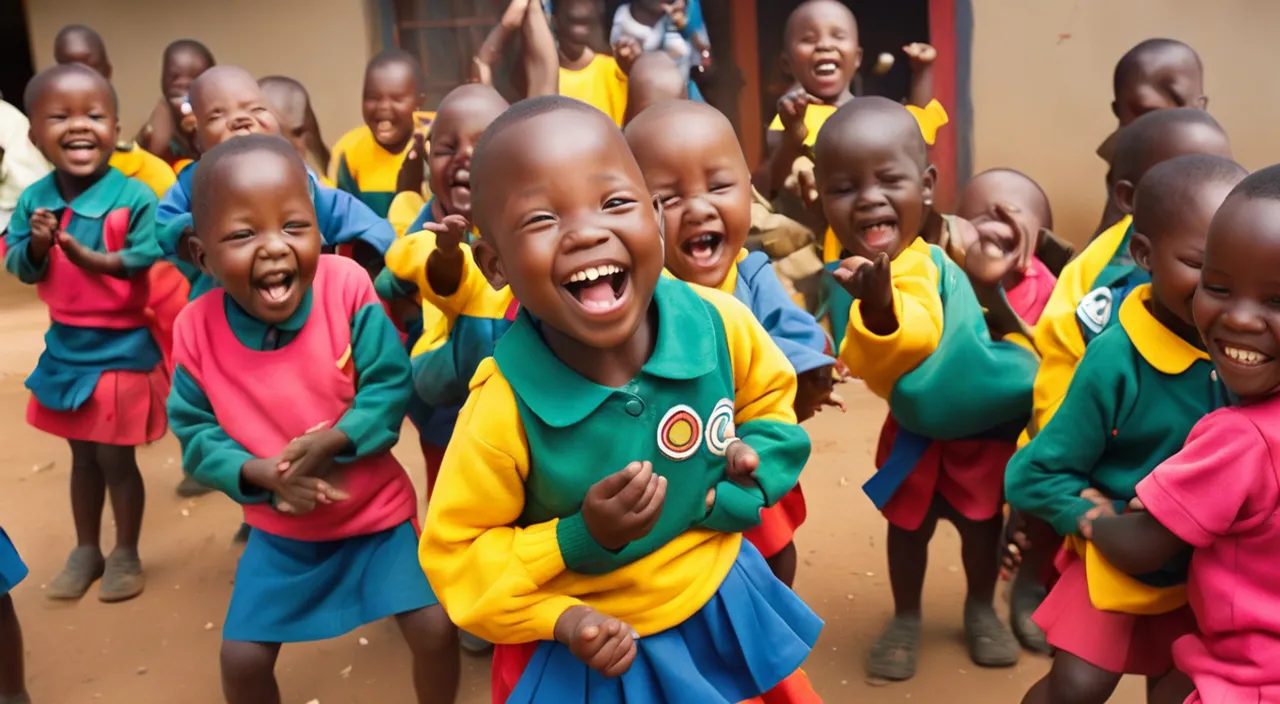 a group of young children standing next to each other