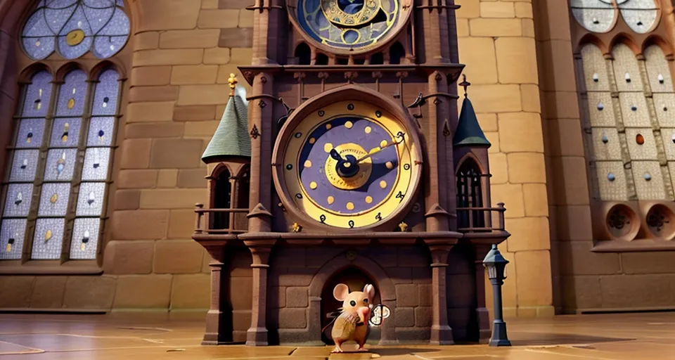 a mouse running down the Exeter Cathedral's astronomical clock tower