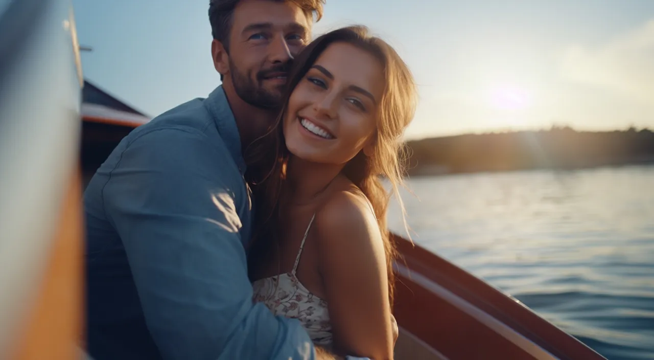 a man and a woman are sitting on a boat