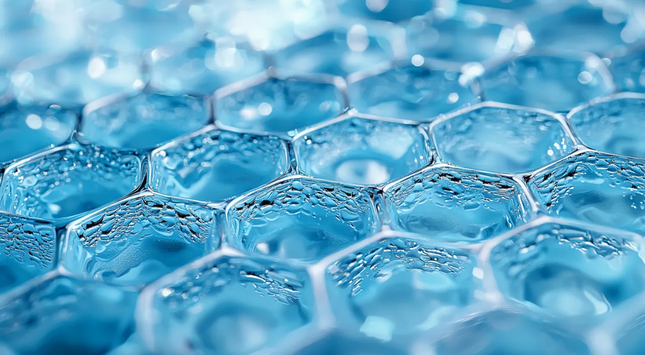 a close up of a blue glass hexagonal object