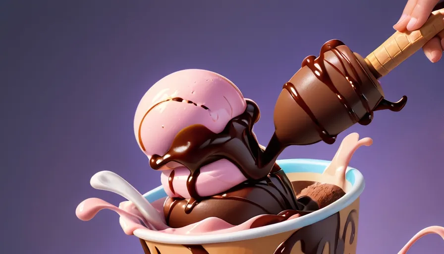 a chocolate ice cream sundae with a spoon in it