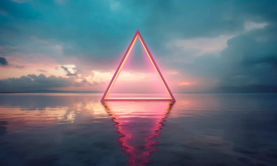 a pink triangle in the middle of a body of water