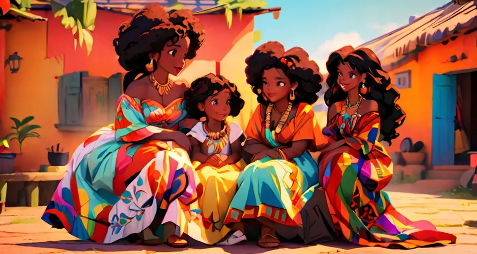 two women and two children, all in afro hair sitting next to each other