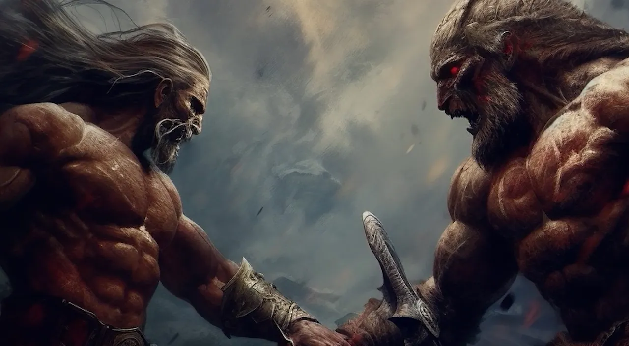 a couple of demonic looking men fighting with each other