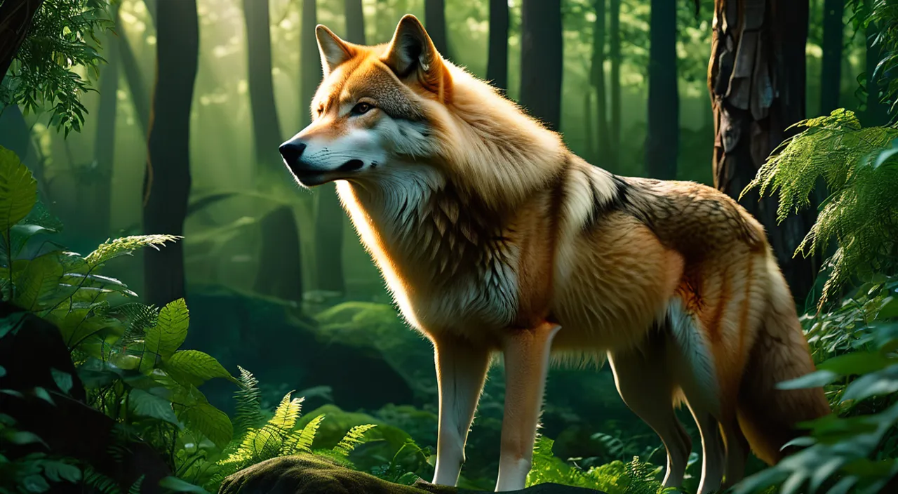 a wolf standing in the middle of a forest