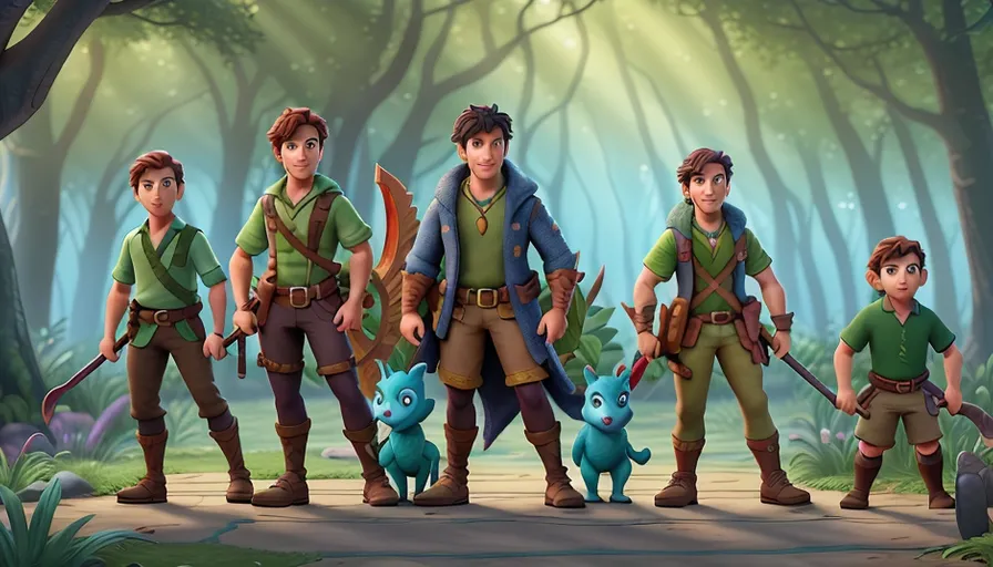 Eamon and his companions navigating the enchanted forest, facing mythical creatures and overcoming magical obstacles as the mystical forest reveals its wonders.