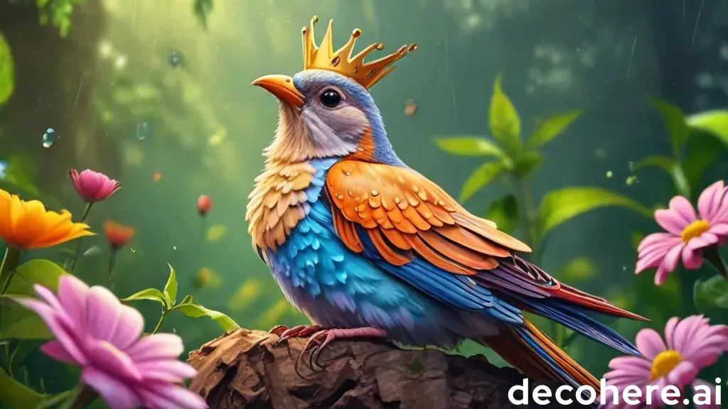 a painting of a bird with a crown on its head