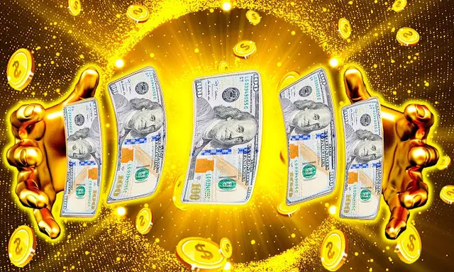 falling money with golden background