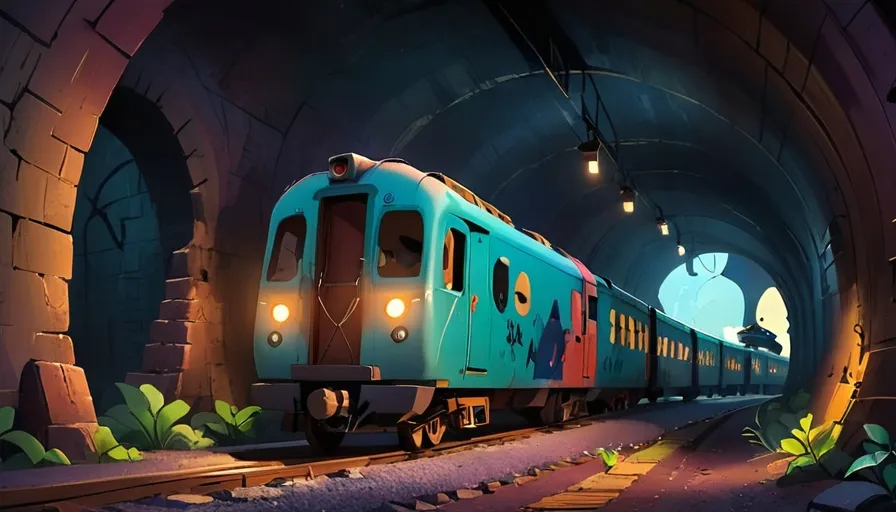 a train traveling through a tunnel filled with trees