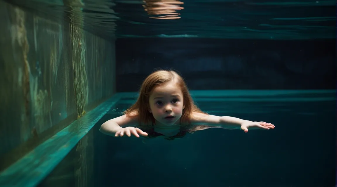 a little girl swimming in a pool of water