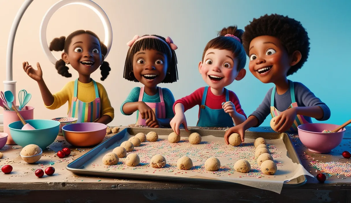 a group of children making cookies on a table