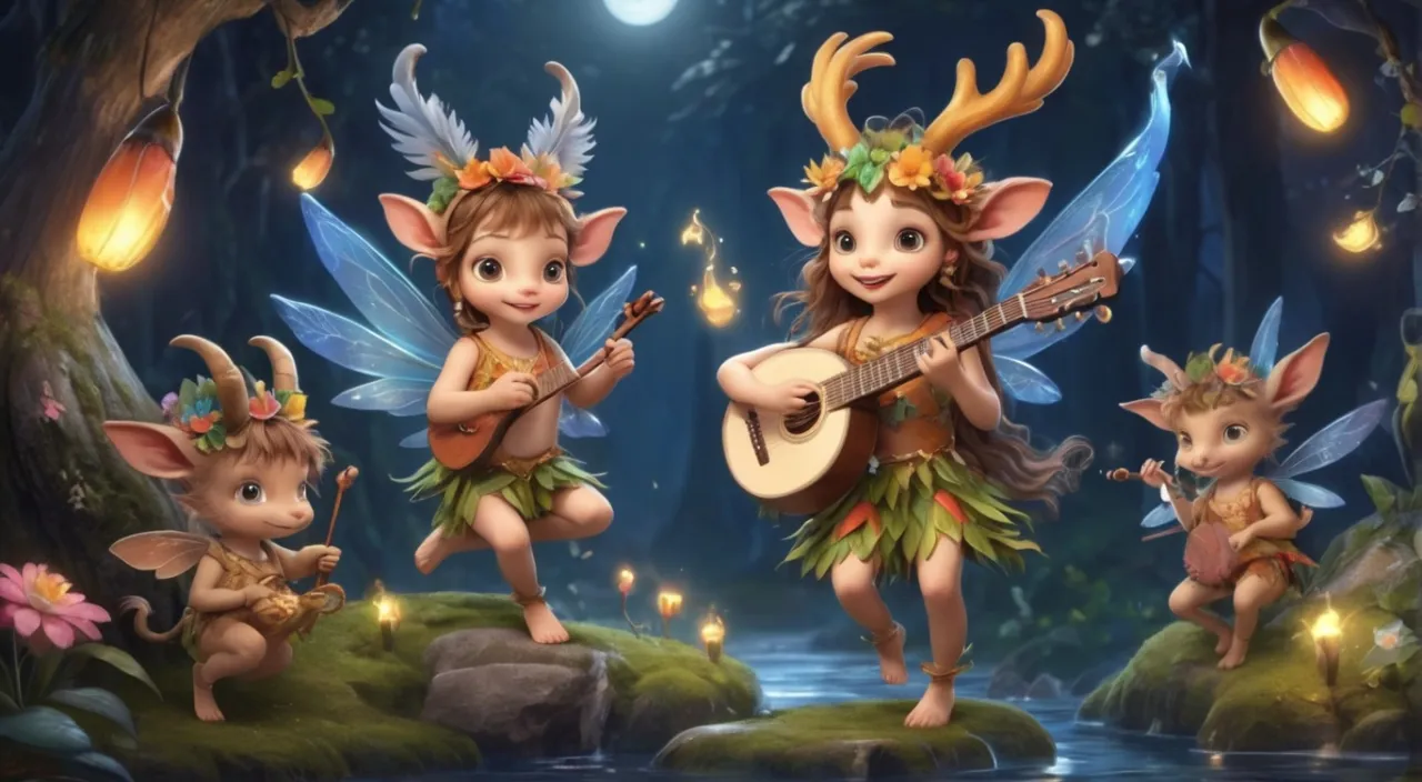 a group of little elves playing a guitar