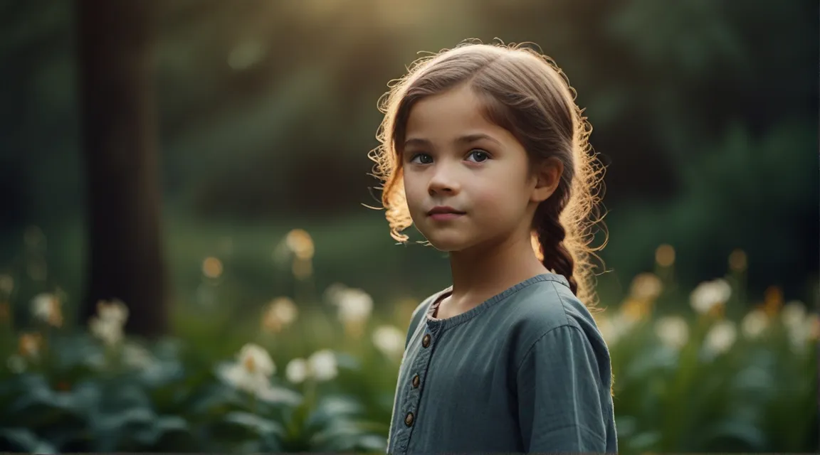 a little girl standing in a field of flowers