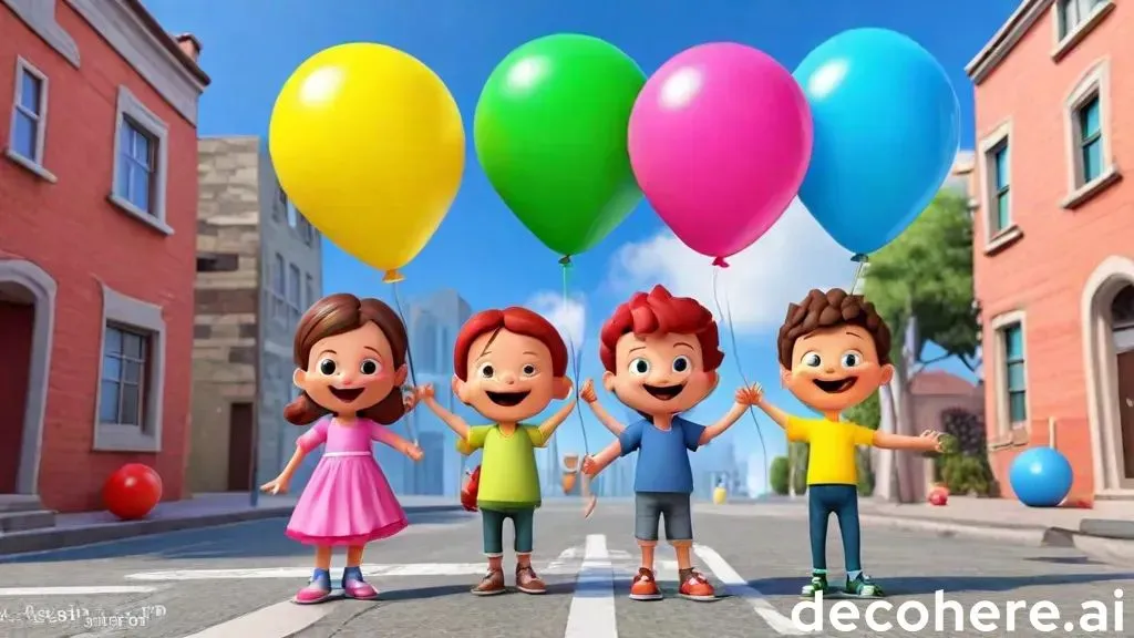 a group of people standing on a street with balloons