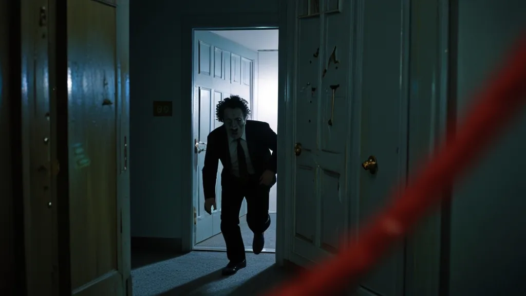 a man in a suit and tie walking into a room