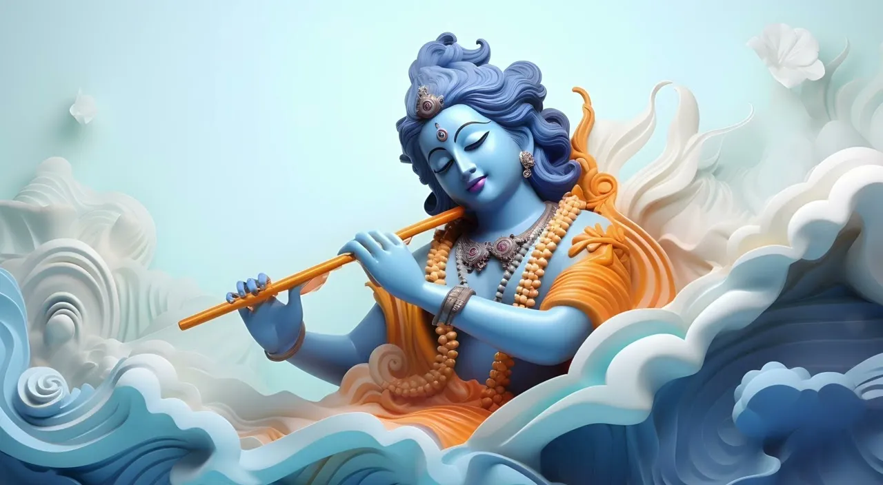 a statue of a hindu god playing a flute