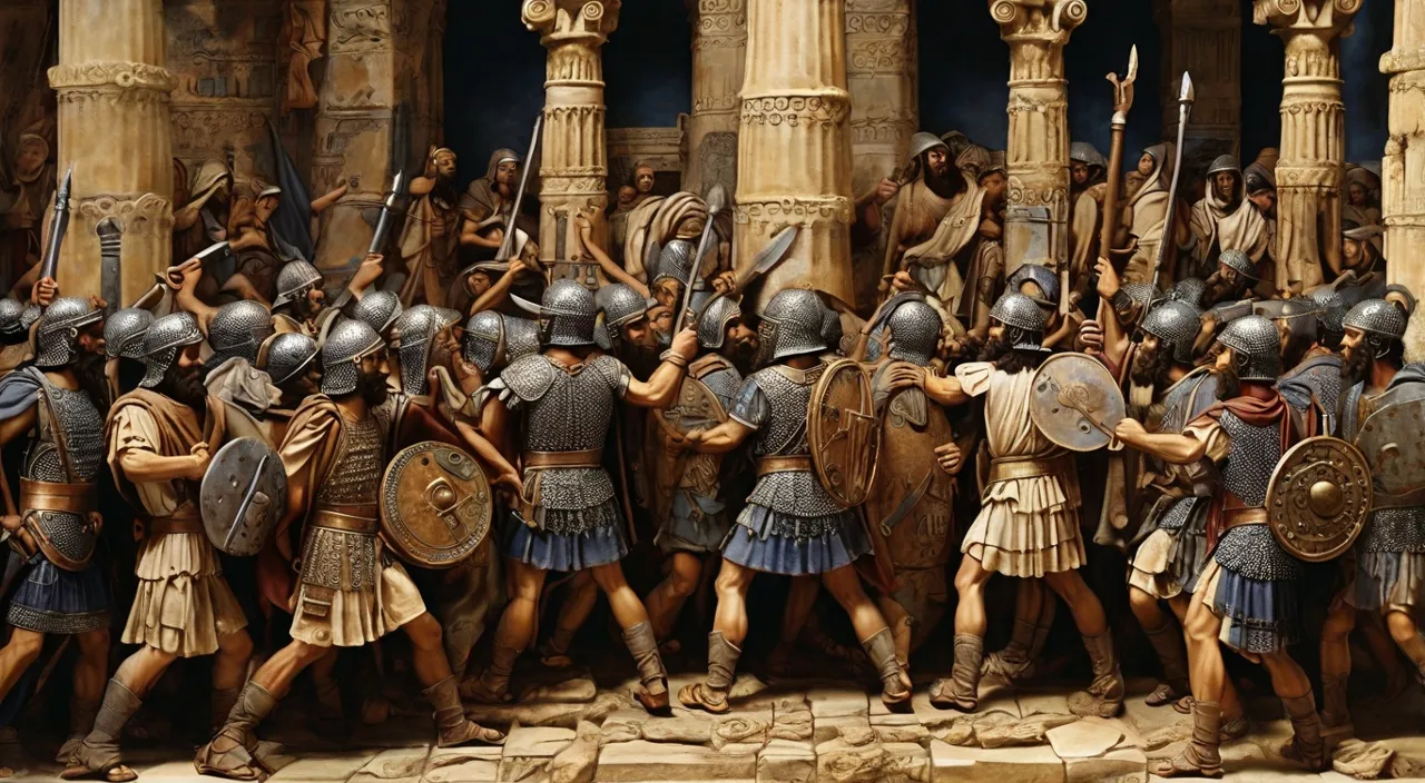 a painting of a group of roman soldiers