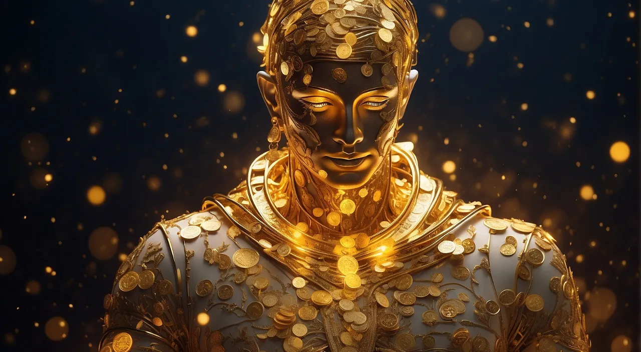 a golden statue of a man in a golden outfit