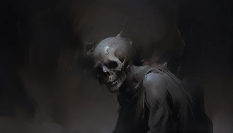 a painting of a creepy looking person in the dark