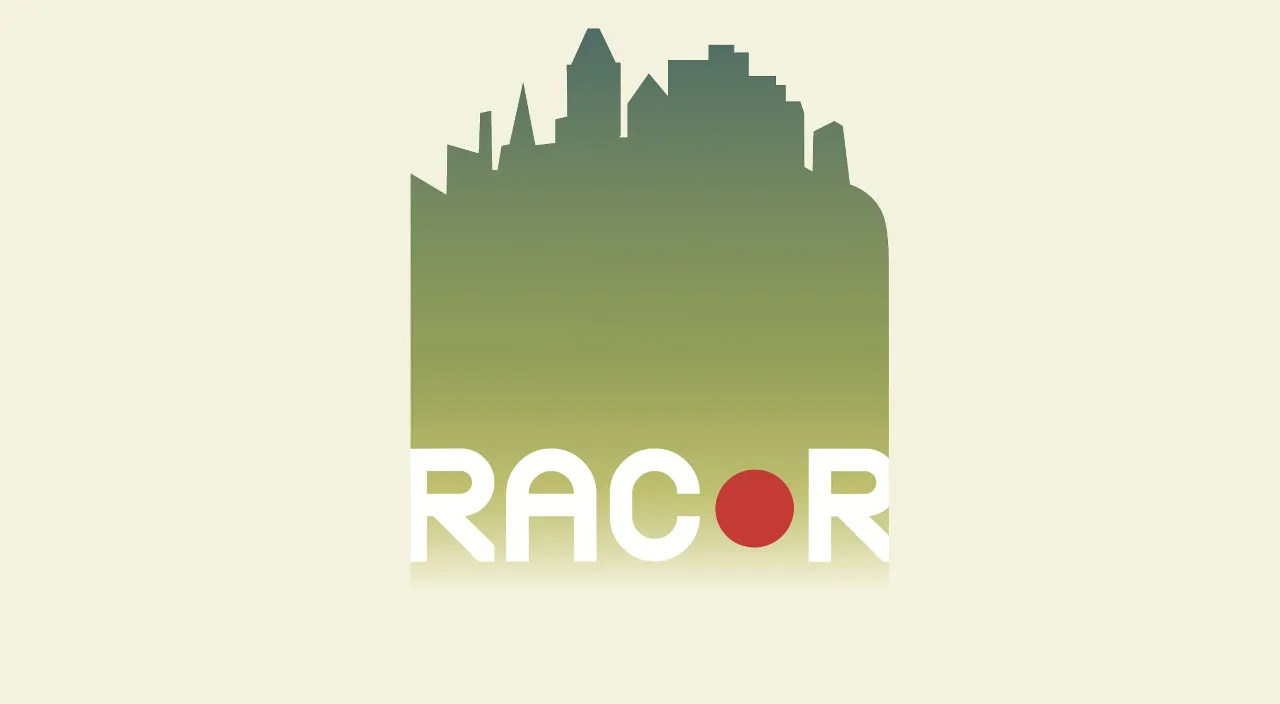 a poster of a city with the word racor on it