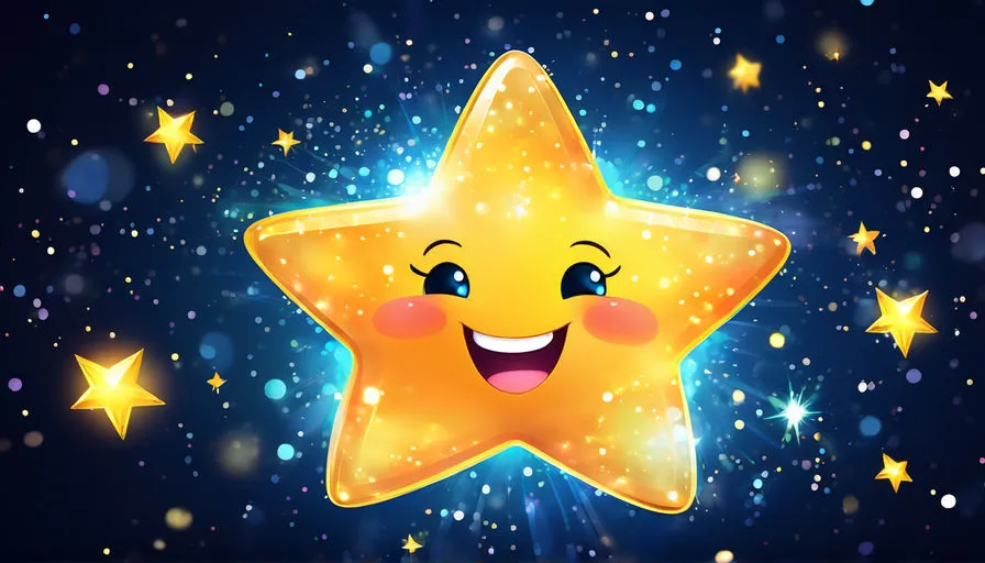 a smiling yellow star with stars around it