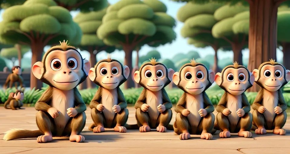 a group of monkeys sitting next to each other