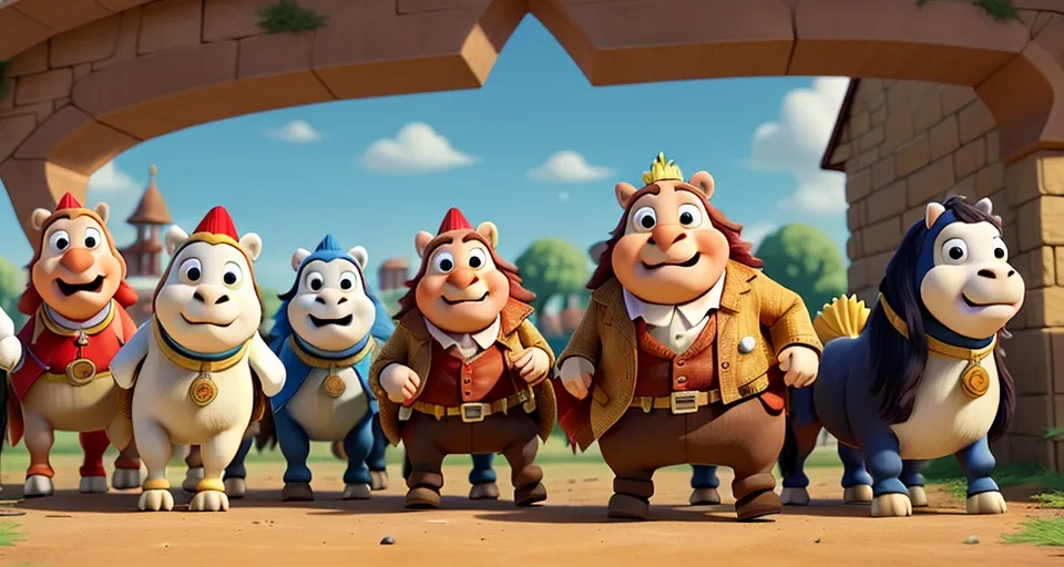 a group of cartoon characters standing next to each other