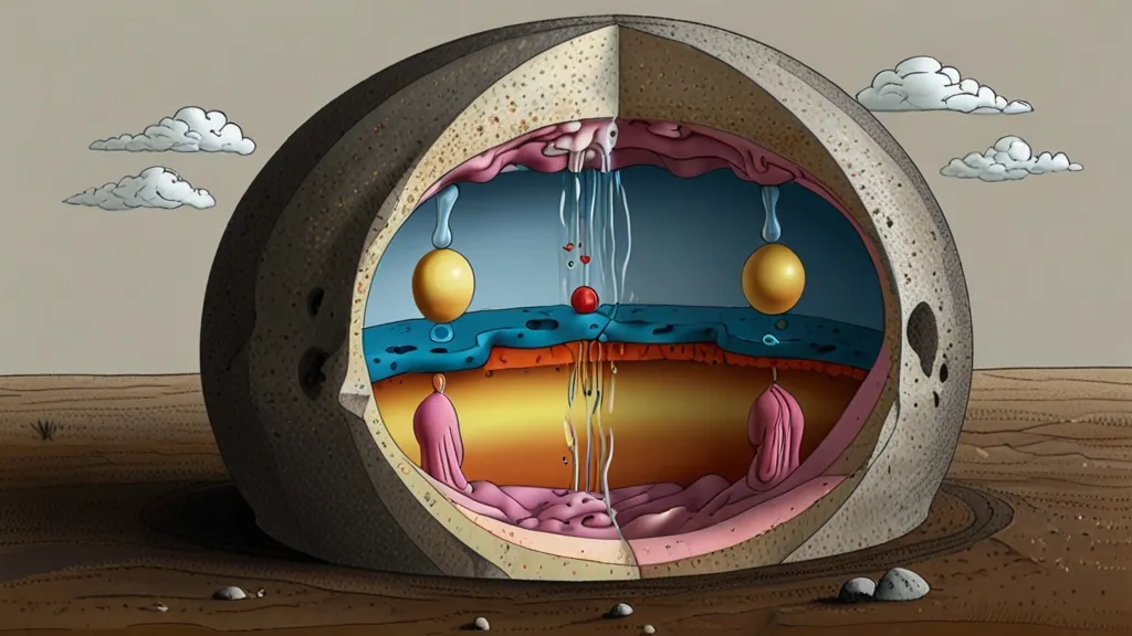 an illustration of a section of the earth with water and rocks