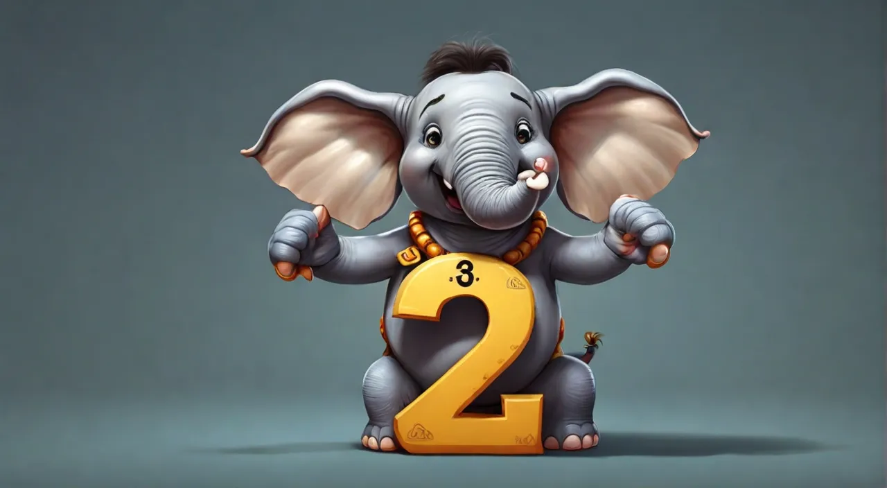 a cartoon elephant holding a number two sign.c