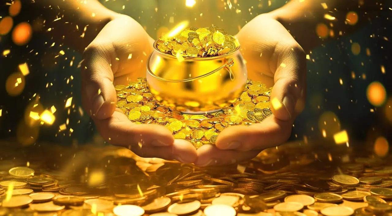 falling golden Money with golden background