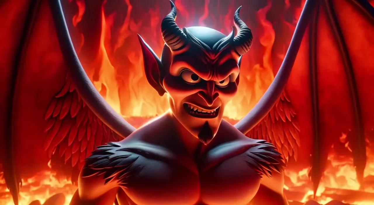 a demonic demon in front of a blazing background