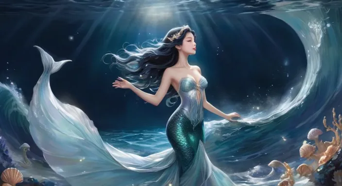 a woman in a mermaid costume is swimming in the water